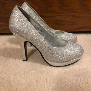 Silver sparkle heels